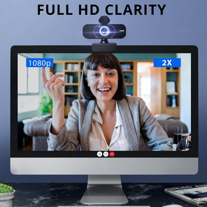 Lusinx 1080P Webcam for Computer, Wide Angle USB C, Plug and Play, Privacy Cover, Web Cam with Tripod, External Camera for Laptop/Desktop/Mac/PC - Image 2